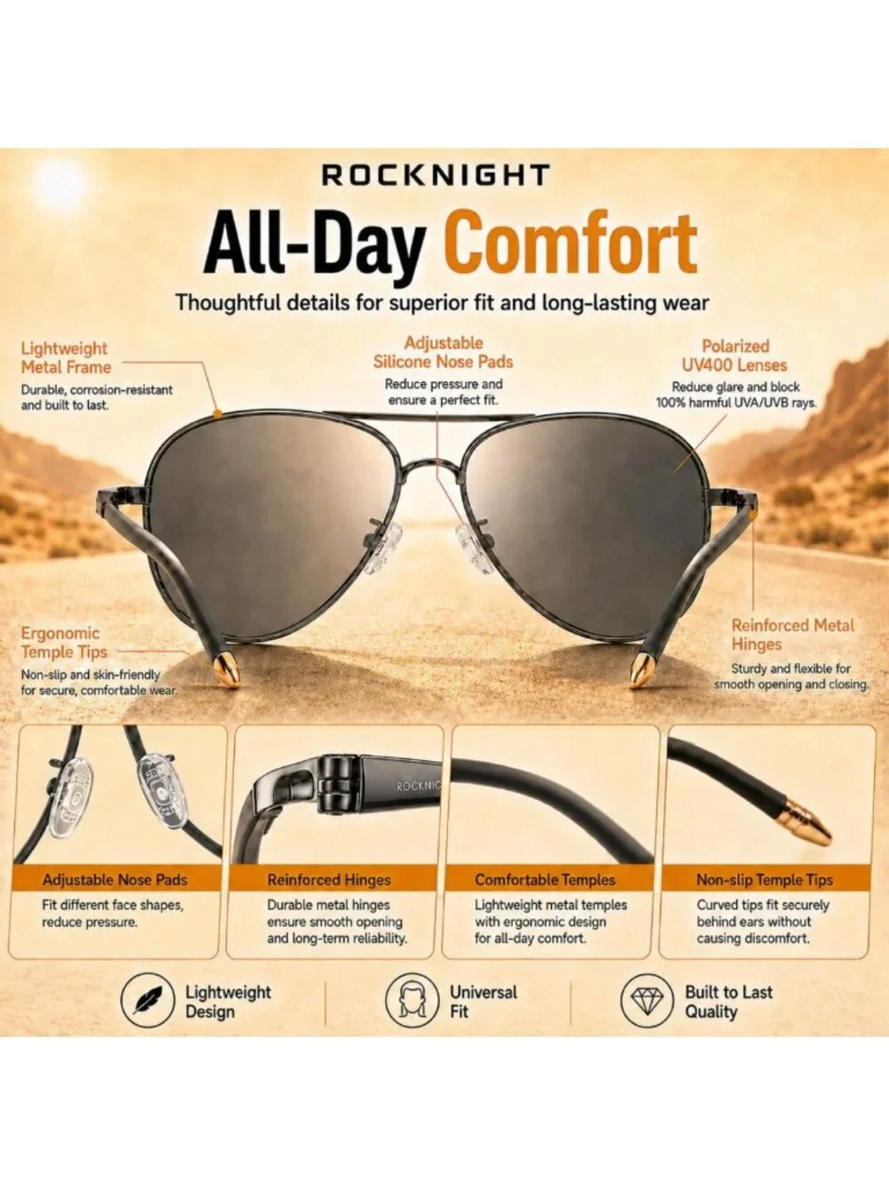 Polarized Aviator Sunglasses for Men & Women | UV400 Protection, Adjustable Nose